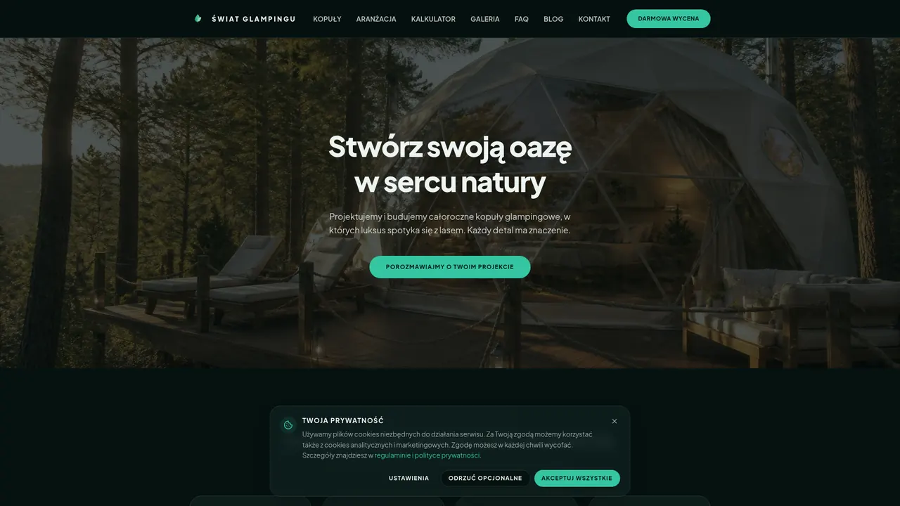 Realizacja strony internetowej — Świat Glampingu